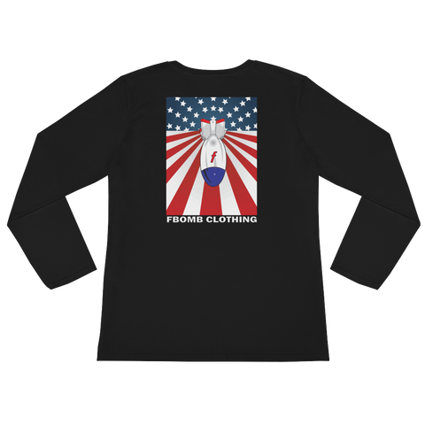 Ladies Modern Patriot FBomb Dark Colored Long Sleeve T-Shirt